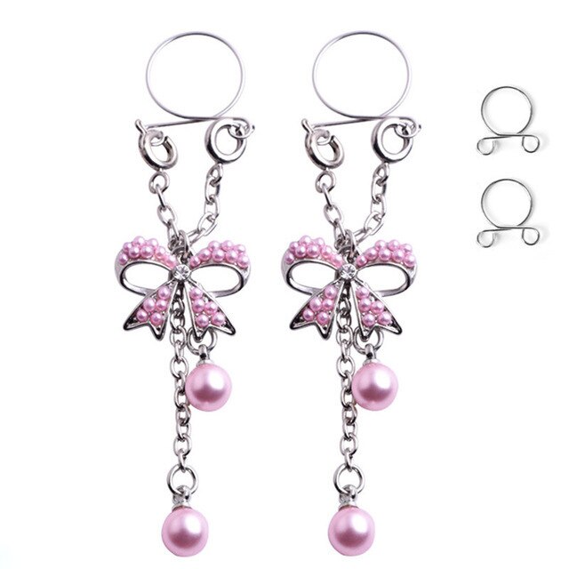 Sexy Tassel Crystal Butterfly Pendant Fake Nipple Ring for Women Girls Adjustable Faux Nipple Piercing Body Jewelry