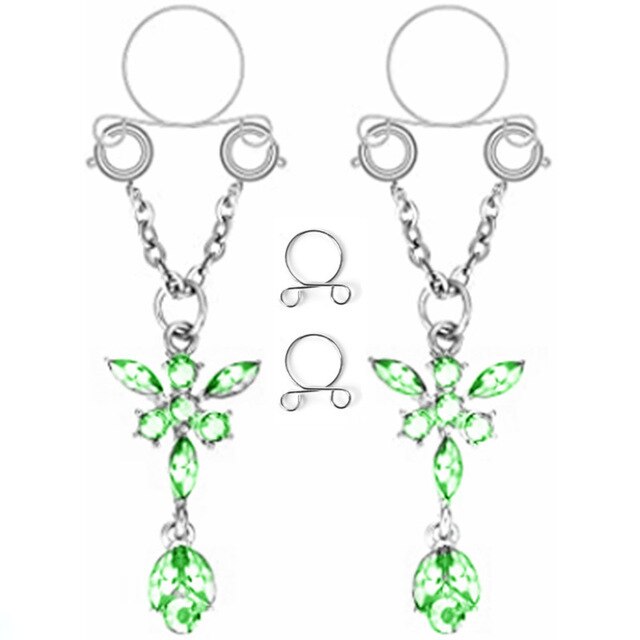 Sexy Tassel Crystal Butterfly Pendant Fake Nipple Ring for Women Girls Adjustable Faux Nipple Piercing Body Jewelry