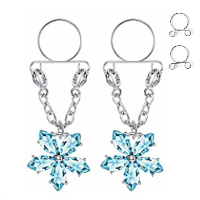 Sexy Tassel Crystal Butterfly Pendant Fake Nipple Ring for Women Girls Adjustable Faux Nipple Piercing Body Jewelry