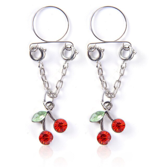 Sexy Tassel Crystal Butterfly Pendant Fake Nipple Ring for Women Girls Adjustable Faux Nipple Piercing Body Jewelry