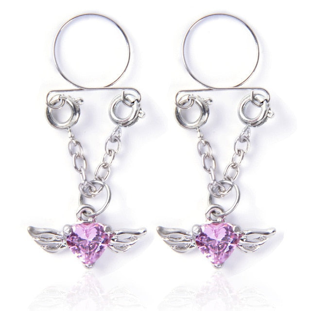 Sexy Tassel Crystal Butterfly Pendant Fake Nipple Ring for Women Girls Adjustable Faux Nipple Piercing Body Jewelry