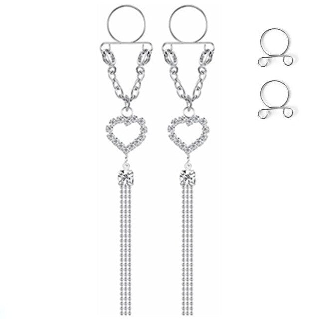 Sexy Tassel Crystal Butterfly Pendant Fake Nipple Ring for Women Girls Adjustable Faux Nipple Piercing Body Jewelry