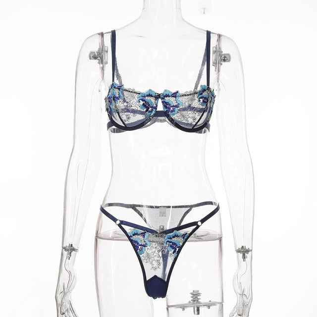 2-Piece Embroidery Lace Sexy Lingerie Set - French Sexy Boutique