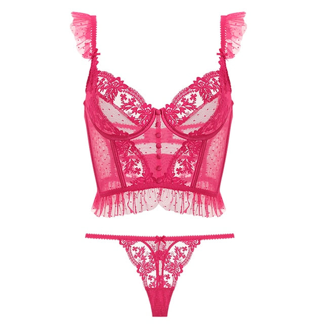 CINOON French Lingerie Sexy Women's Underwear Set Push Up Brassiere Lace Transparent Bra Panty Sets Wedding White Thin Underwear