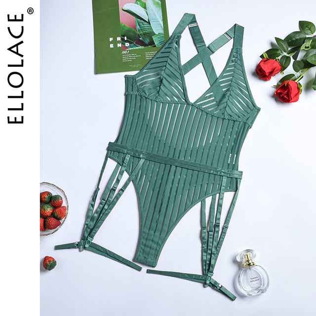 Ellolace See-Through Deep-V Halter Bodysuit - French Sexy Boutique