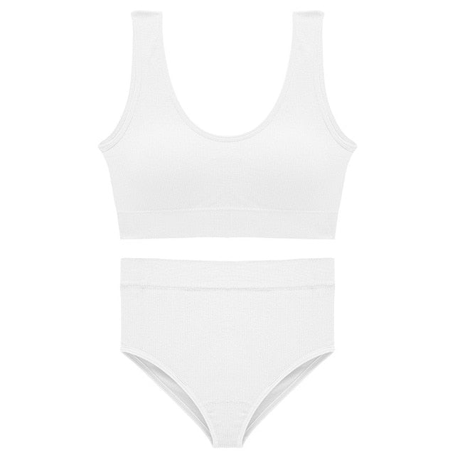 French Backless Push Up Underwear Set Women Sexy G-String Seamless Bralette Female Lingerie Soft Tank Crop Top Gym Sport Bra Set