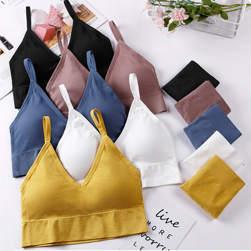 French Backless Push Up Underwear Set Women Sexy G-String Seamless Bralette Female Lingerie Soft Tank Crop Top Gym Sport Bra Set