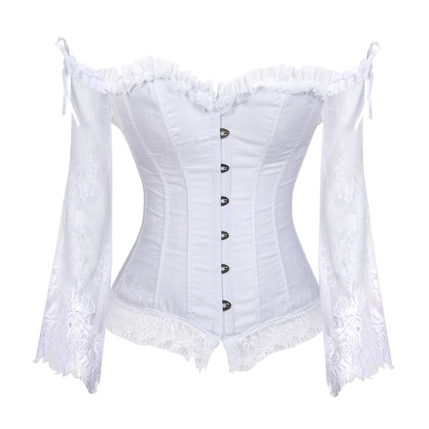 Women Sexy Off-Shoulder Sleeves Lace Embroidered Corset Blouse Victorian Vintage Floral Elegant Slim Corset Bustier Lingerie Top - French Sexy Boutique