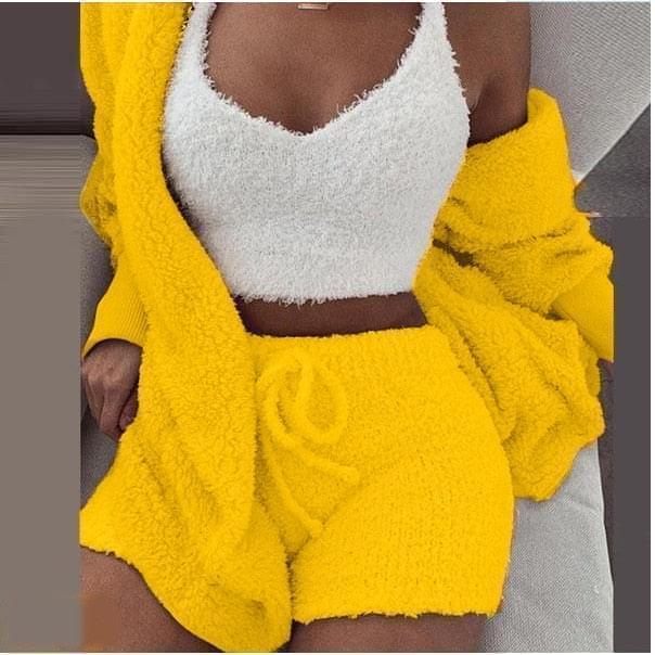 2022 Fashion Sexy Crop Top + Shorts + Coat