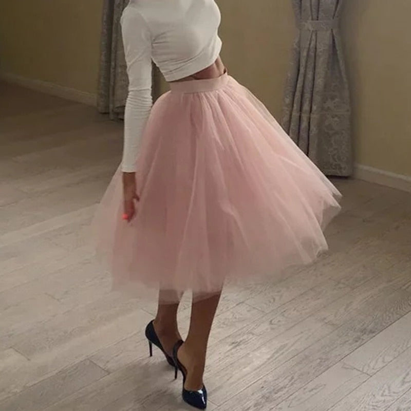 Kaliteli 5 katmanlı moda tül etek pilili TUTU etekler bayan Lolita kombinezon nedime Midi etek Jupe Saias faldas