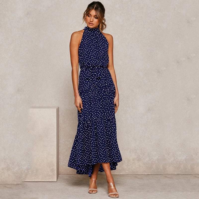 Summer Long Dress Polka Dot Casual Dresses Black Sexy Halter Strapless New 2022 Yellow Sundress Vacation Clothes For Women