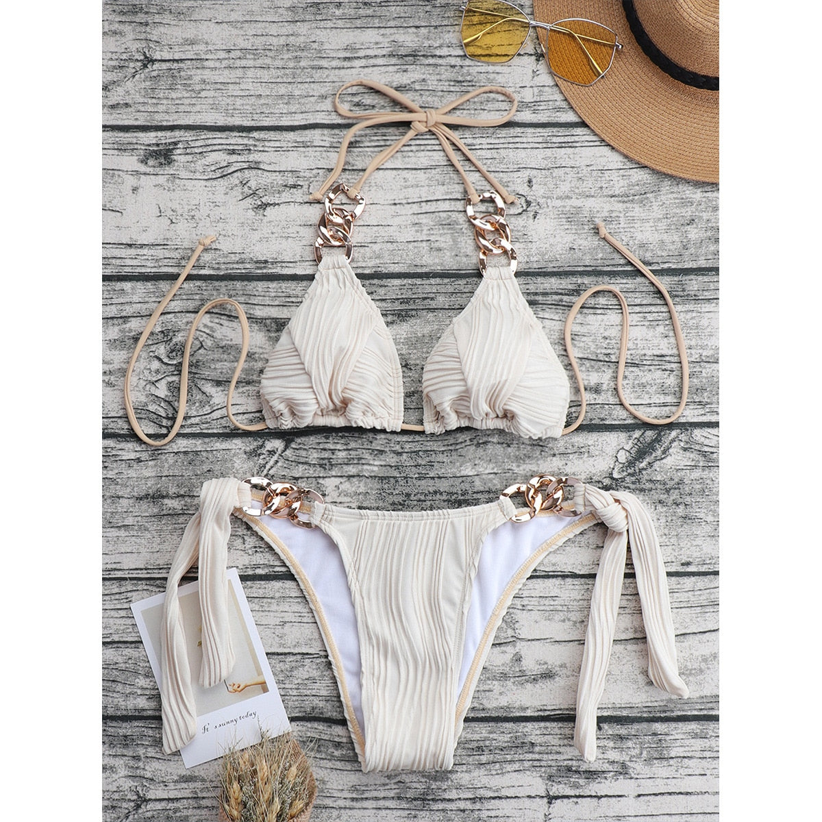OEING Solid Bra 2022 Sexy Bikini 2 Piece Ring Women's Swimming Suit Swimwear Micro Thong Female Beach Summer Backless New