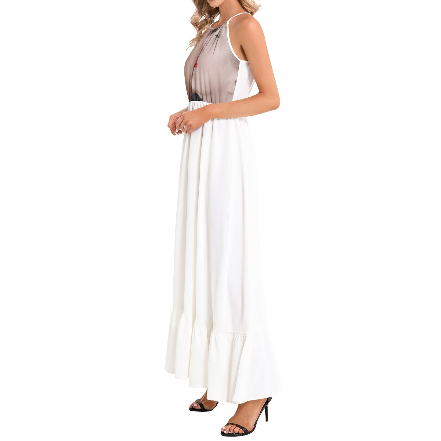 Ruffle Hem Halter Neck Maxi Dress