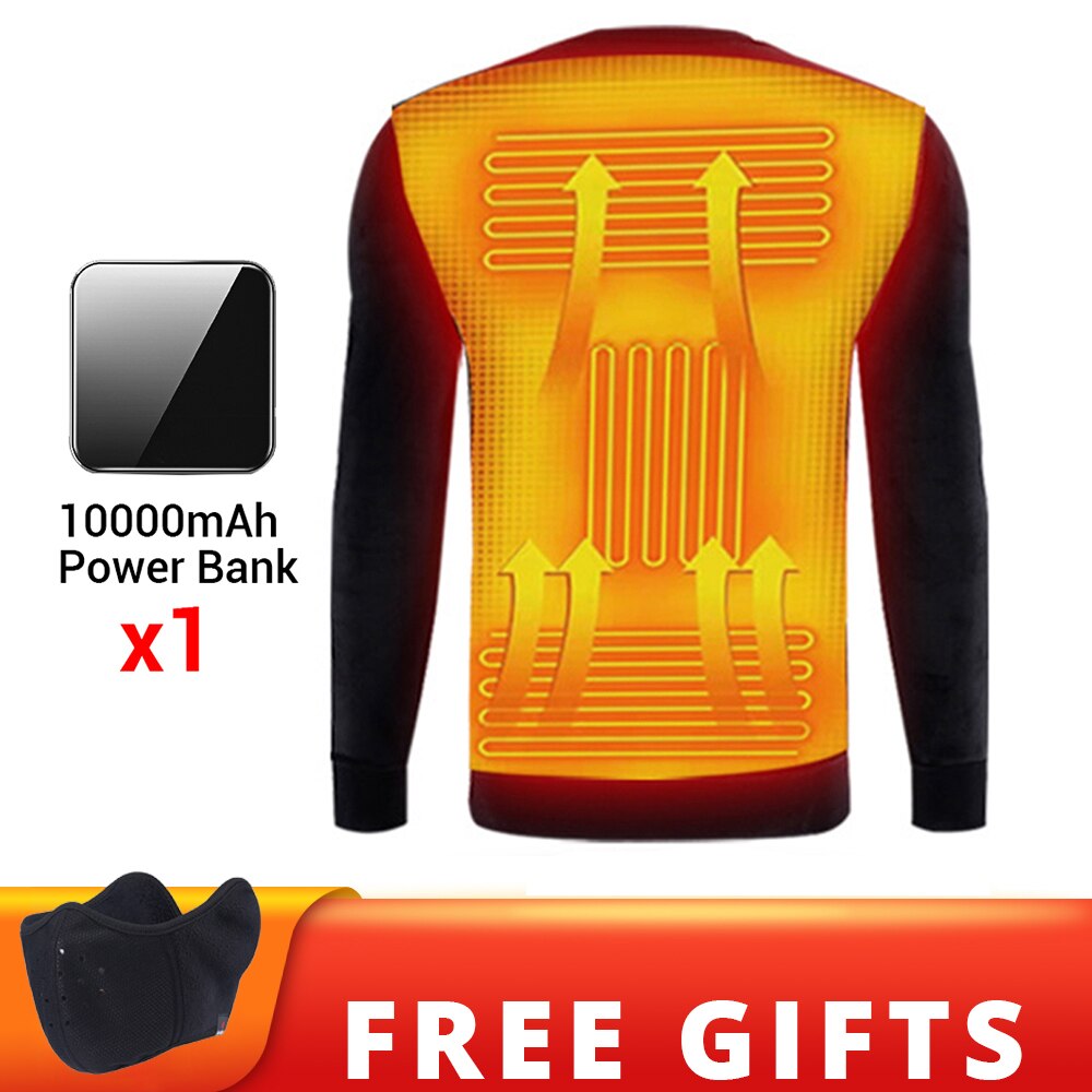 Winter Heated Underwear Fleece Lined Heating Thermal Underwear Set USB Electric Heated T-Shirts & Pants Battery Powered Ski Wear