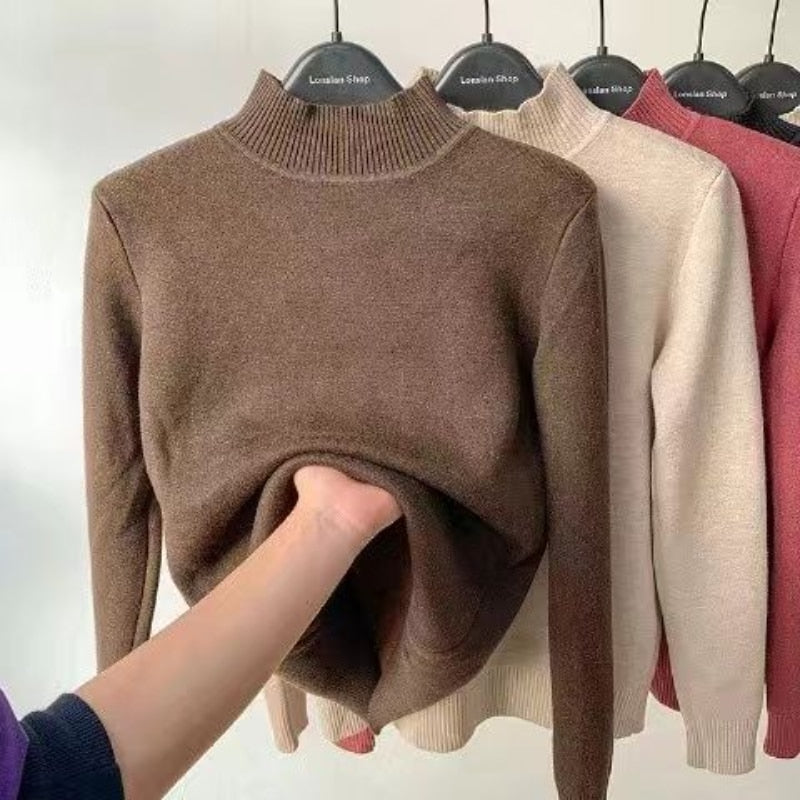 Women Turtleneck Sweater Autumn Winter Elegant Thick Warm Long Sleeve Knitted Pullover Female Basic Sweaters Casual Jumpers Tops