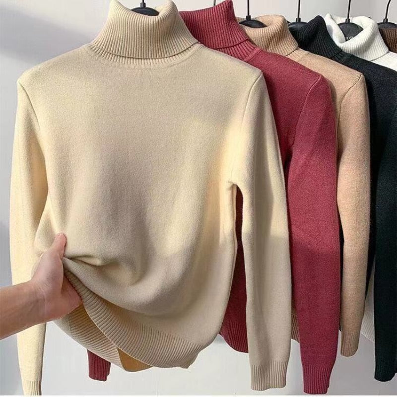 Women Turtleneck Sweater Autumn Winter Elegant Thick Warm Long Sleeve Knitted Pullover Female Basic Sweaters Casual Jumpers Tops