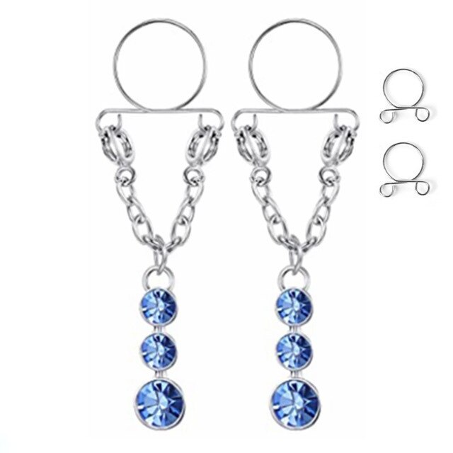 Sexy Tassel Crystal Butterfly Pendant Fake Nipple Ring for Women Girls Adjustable Faux Nipple Piercing Body Jewelry