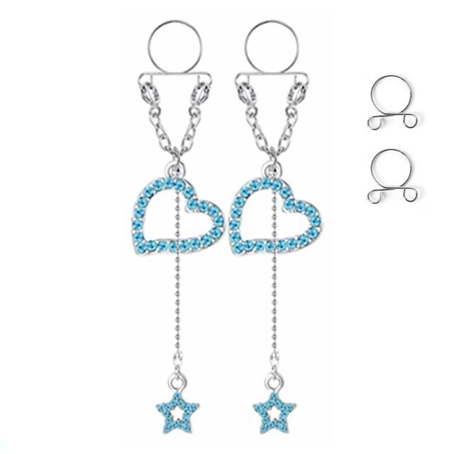 Sexy Tassel Crystal Butterfly Pendant Fake Nipple Ring for Women Girls Adjustable Faux Nipple Piercing Body Jewelry
