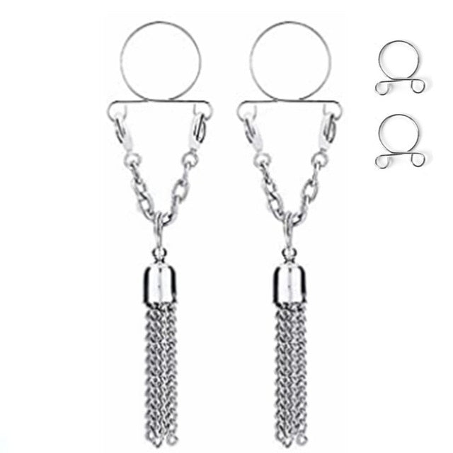 Sexy Tassel Crystal Butterfly Pendant Fake Nipple Ring for Women Girls Adjustable Faux Nipple Piercing Body Jewelry