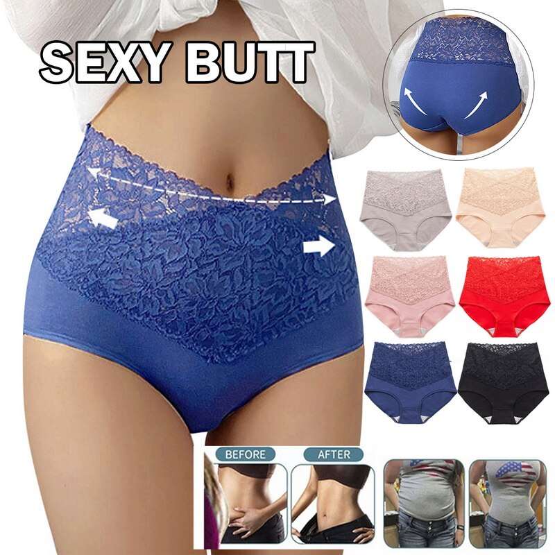 2022 High Waist Cotton Women&#39;s Panties Comfortable Tummy Briefs Sexy Female Underwear Antibacterial French Seamless Lace Panties