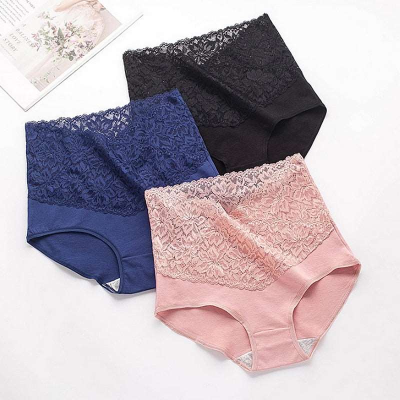 2022 High Waist Cotton Women&#39;s Panties Comfortable Tummy Briefs Sexy Female Underwear Antibacterial French Seamless Lace Panties