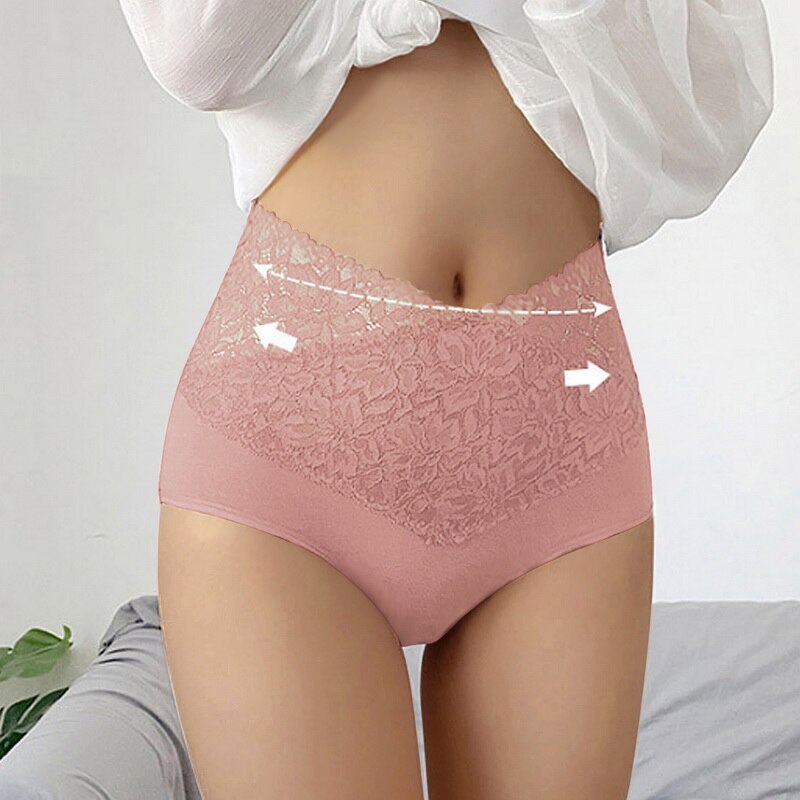 2022 High Waist Cotton Women Panties Comfortable Tummy Briefs Sexy Female Underwear Antibacterial French Seamless Lace Panties