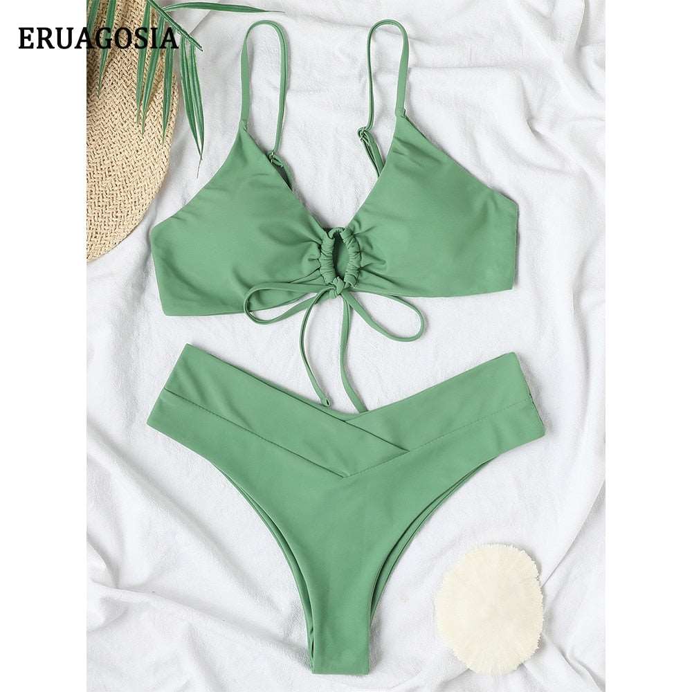 2022 New Bikinis Swimwear Women Push Up Swimsuit 2 Pieces Bikini Set Strap Bandage Bathing Suit Beach Wear Summer Biquini Female