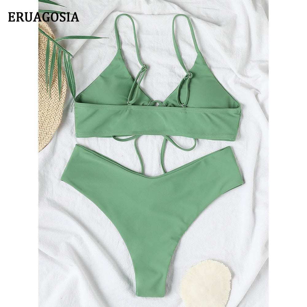 2022 New Bikinis Swimwear Women Push Up Swimsuit 2 Pieces Bikini Set Strap Bandage Bathing Suit Beach Wear Summer Biquini Female