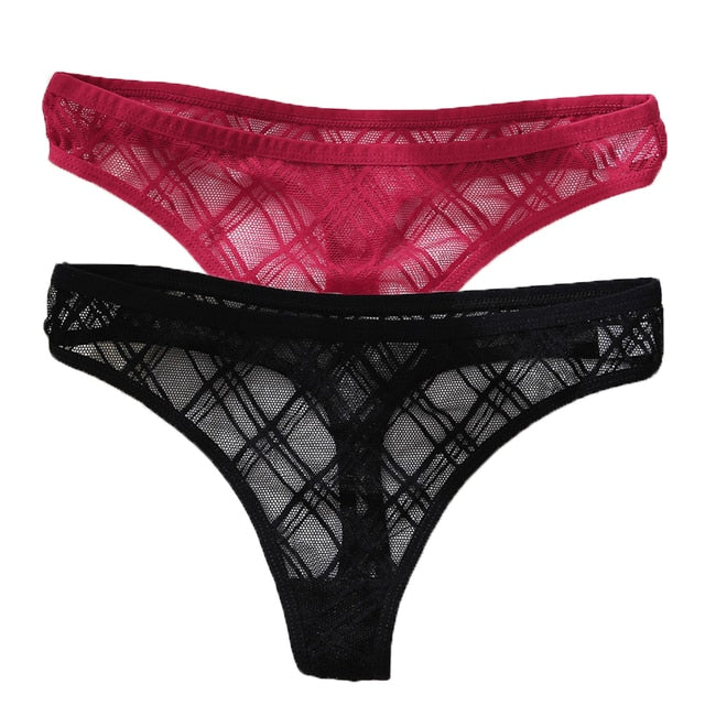 2PCS/Set Lace Sexy G-String - Transparent Women's panties Low-Waist Mesh Perspective Lingerie M-XL