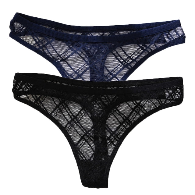 2PCS/Set Lace Sexy G-String - Transparent Women's panties Low-Waist Mesh Perspective Lingerie M-XL