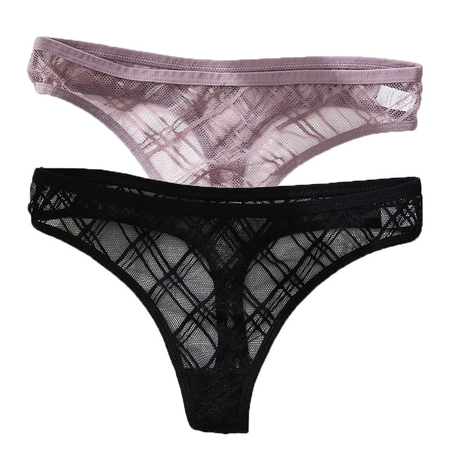 2PCS/Set Lace Sexy G-String - Transparent Women's panties Low-Waist Mesh Perspective Lingerie M-XL