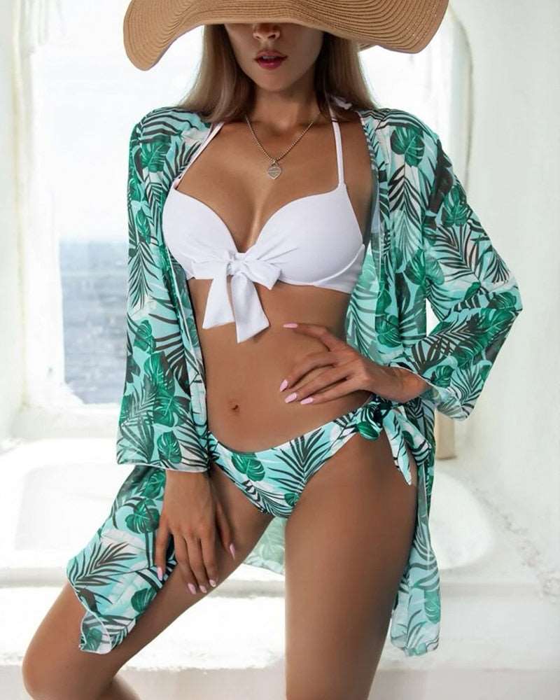 3 Pack Tie Dye Bikini Tropical Swimsuit and Cover Up Sets for Women Sexy Lace Up Three Pieces Swimwear 2022 Beach Bathing Suit