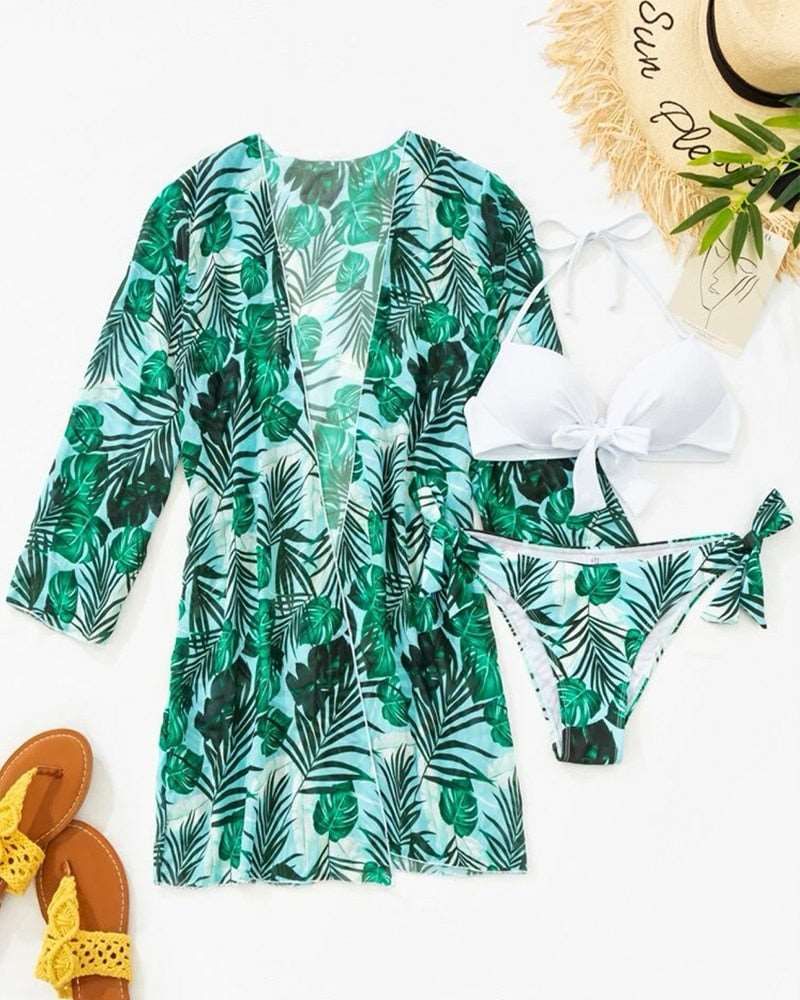 3 Pack Tie Dye Bikini Tropical Swimsuit and Cover Up Sets for Women Sexy Lace Up Three Pieces Swimwear 2022 Beach Bathing Suit