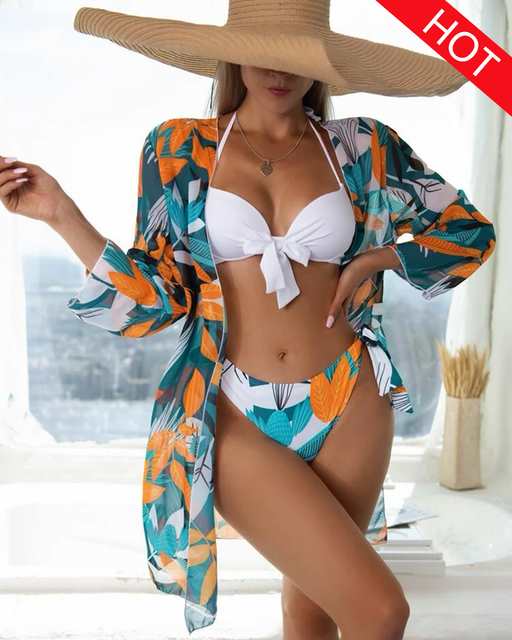 3 Pack Tie Dye Bikini Tropical Swimsuit and Cover Up Sets for Women Sexy Lace Up Three Pieces Swimwear 2022 Beach Bathing Suit