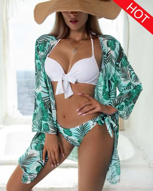 3 Pack Tie Dye Bikini Tropical Swimsuit and Cover Up Sets for Women Sexy Lace Up Three Pieces Swimwear 2022 Beach Bathing Suit