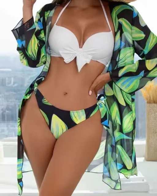 3 Pack Tie Dye Bikini Tropical Swimsuit and Cover Up Sets for Women Sexy Lace Up Three Pieces Swimwear 2022 Beach Bathing Suit