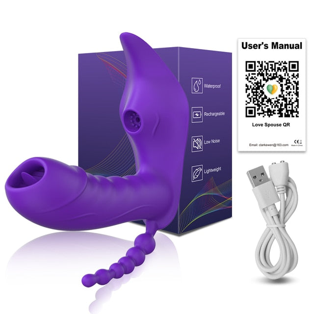 3 in 1 Bluetooth APP Dildo Vibrator - Wireless Remote Control - Sucker - Clitoris Stimulator - Sex Toys With Long Distance Pleasure