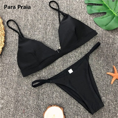 9 Colors Solid Bikini Sexy Push Up Swimwear Brazilian Low Waist Halter