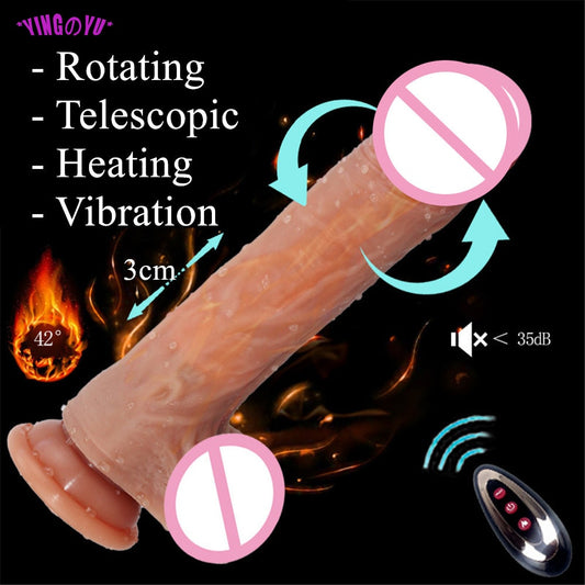 Automatic Telescopic Heating Big Dildo Vibrator Suction Cup Realistic Huge Penis Anal Sex Toys for Women Men Adults Masturbator