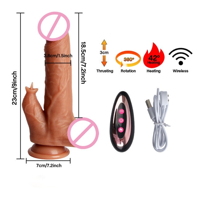 Automatic Telescopic Heating Big Dildo Vibrator Suction Cup Realistic Huge Penis Anal Sex Toys for Women Men Adults Masturbator