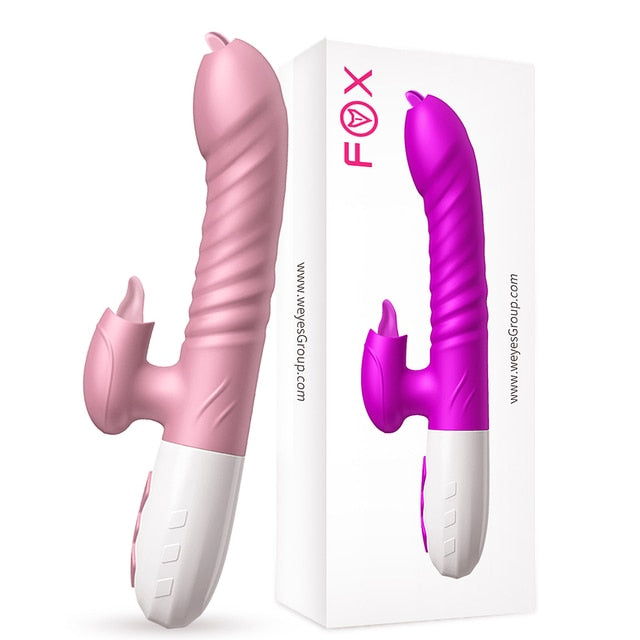 Double Tongue Cunnilingus Vibrator Telescopic Rotating Dildo Heating Vagina Clitoris Stimulate Vibrator Adult Sex Toys for Women