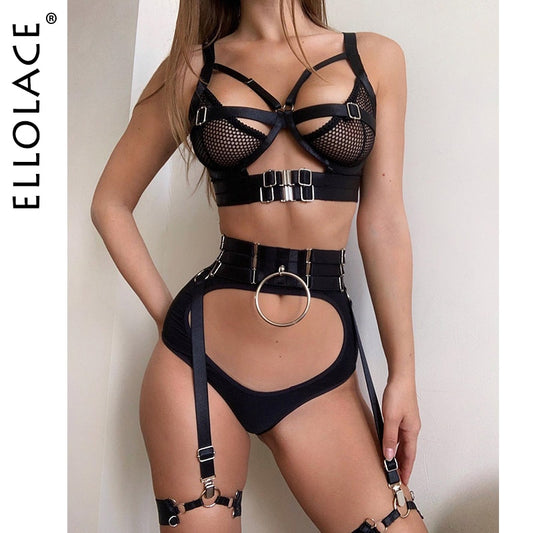 Ellolace Erotic Lingerie Transparent Half Cup Bra Sexy Couple Underwear 2-Piece Luxury Lace Intimate Cut Out Sensual Exotic Sets