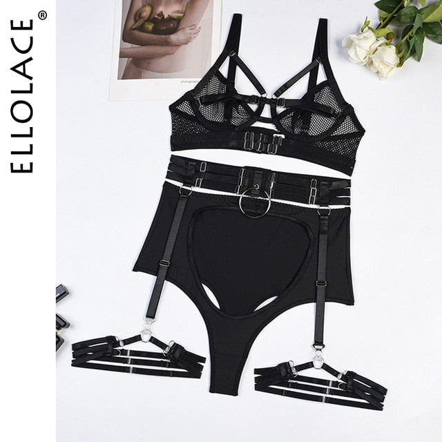 Ellolace Erotic Lingerie Transparent Half Cup Bra Sexy Couple Underwear 2-Piece Luxury Lace Intimate Cut Out Sensual Exotic Sets