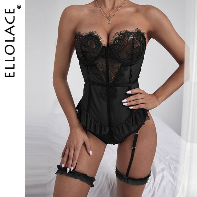 Ellolace Sexy Bodysuit - Lace Ruffle - Exotic - Ellegant