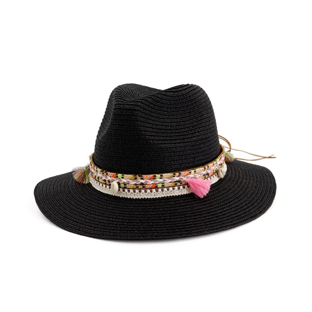 HOAREE Straw Sun Hat White Panama Hat Beach Womens Summer Caps Sombrero Female Fedora Casual Ladies Chapeau