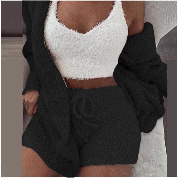 2022 Fashion Sexy Crop Top + Shorts + Coat