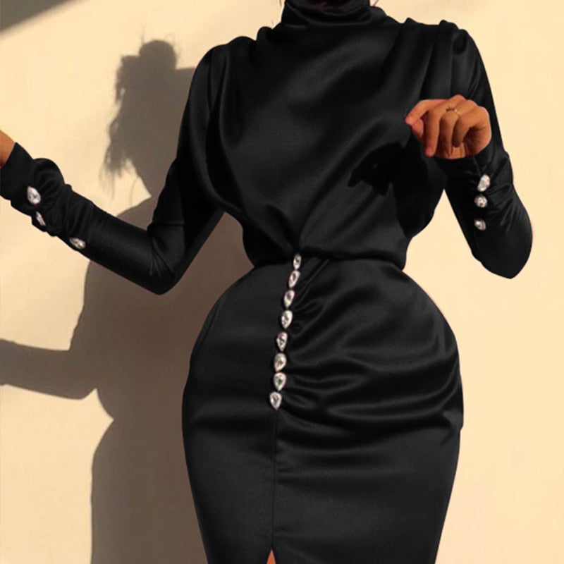 Autumn Winter Elegant Office Lady Maxi Dresses For Women 2023 Long Sleeve High Waist Bodycon Ruched Sexy Evening Party Dresseses