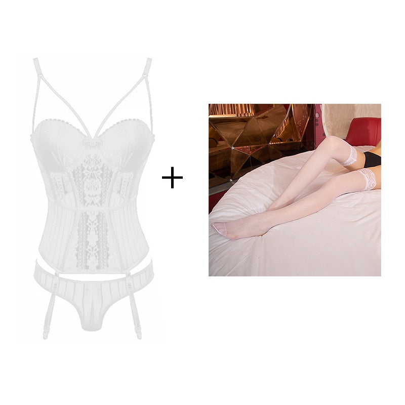 Sexy Fashion Corset Top and Panty Lingerie Set With Stockings