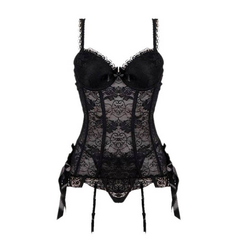 Women’s Sexy Elastic Lace Gothic Corset Bodysuit Lingerie Set