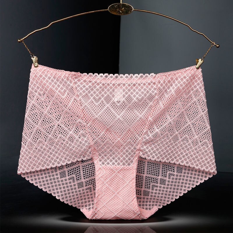 SANDL Women's Underwear Panties Sexy Lace Lingerie High Fit Female Boyshort High Waist Briefs Rhombus Mesh Underpant Plus Size